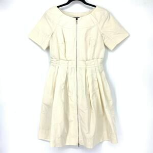 Lida Baday Women's Sz 4 Full Zip Pleated Mini Fit & Flare Dress Cream *NO BELT